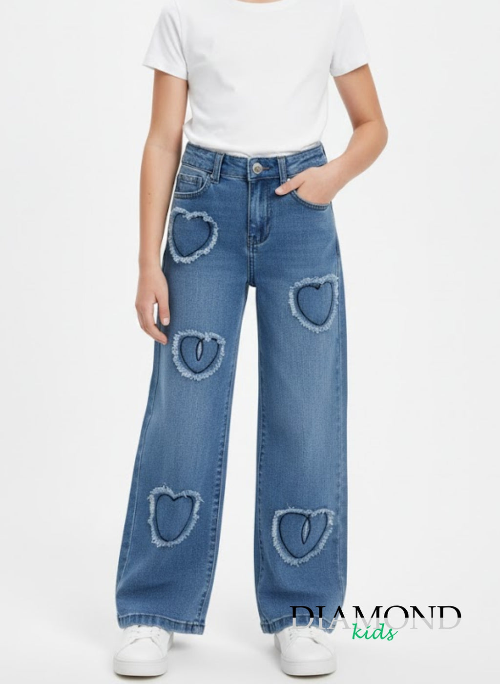 Jeans Bambina Cuori strappi blu