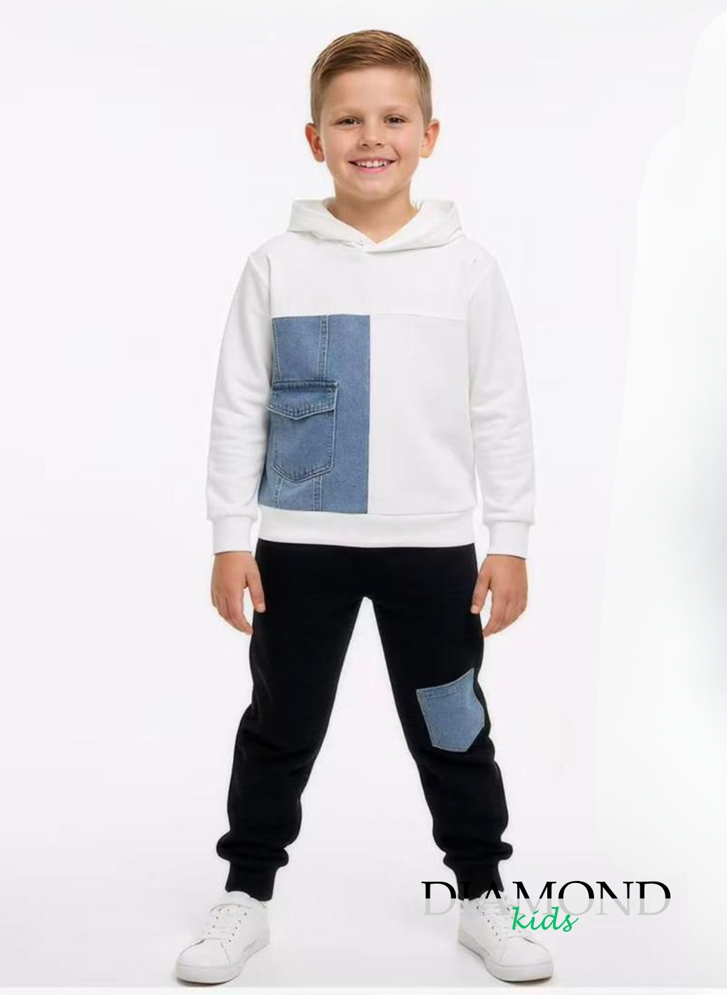 Completo Bambino Small Gang Felpa jeans bianco nero