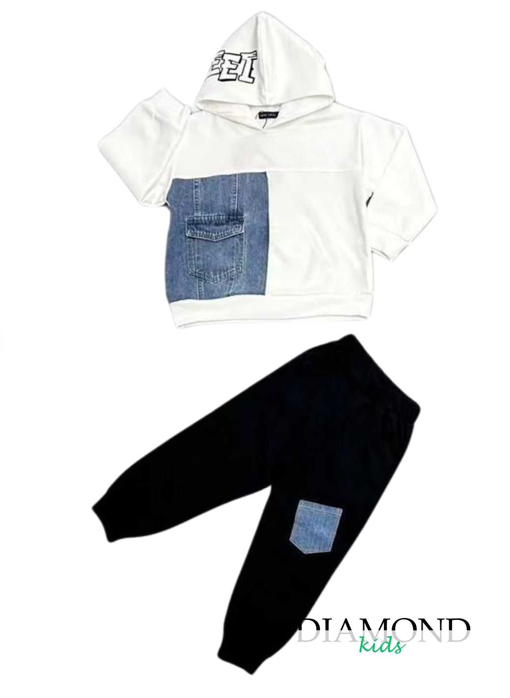 Completo Bambino Small Gang Felpa jeans bianco nero
