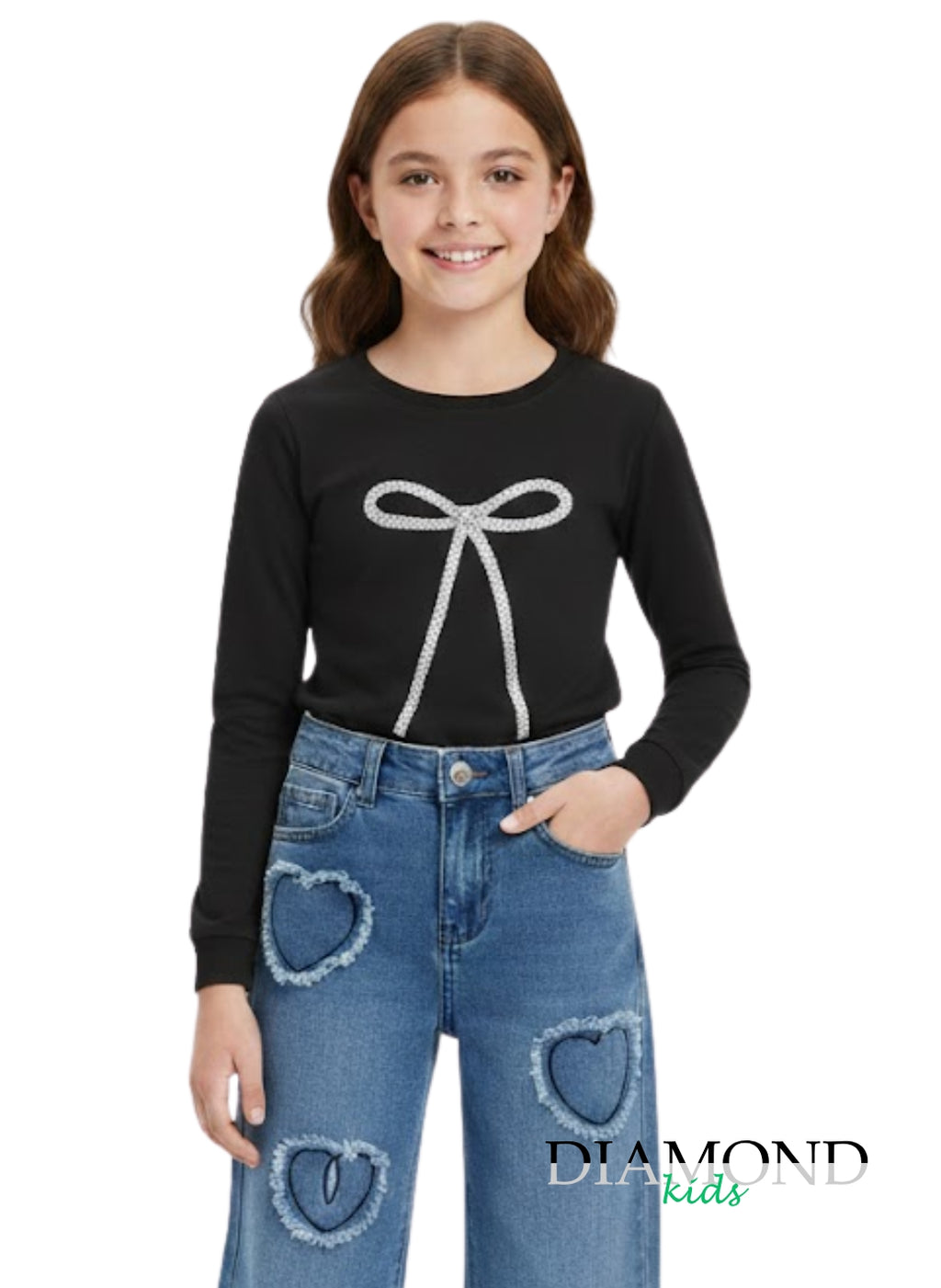 T-shirt Bambina Fiocco strass nera