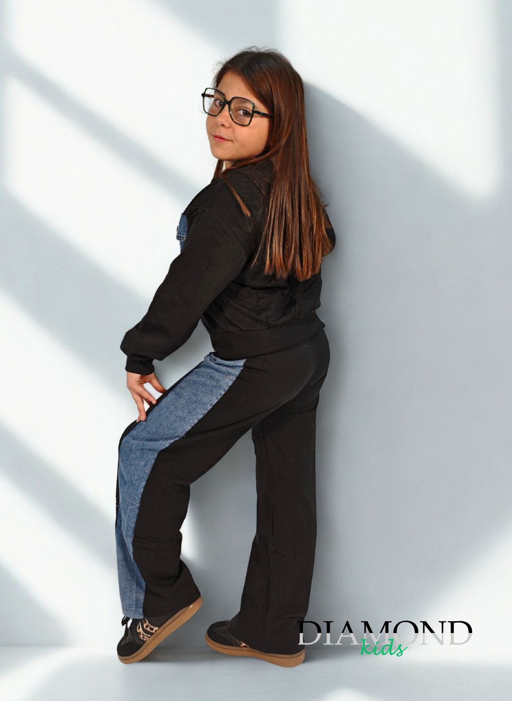 Completo Bambina tasche denim zip nero