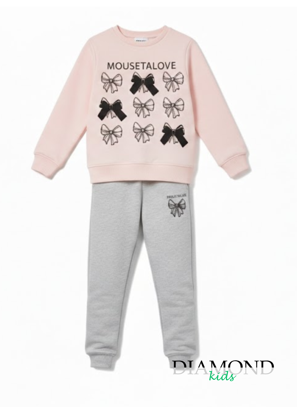 Completo Bambina tuta fiocchi rosa e grigio