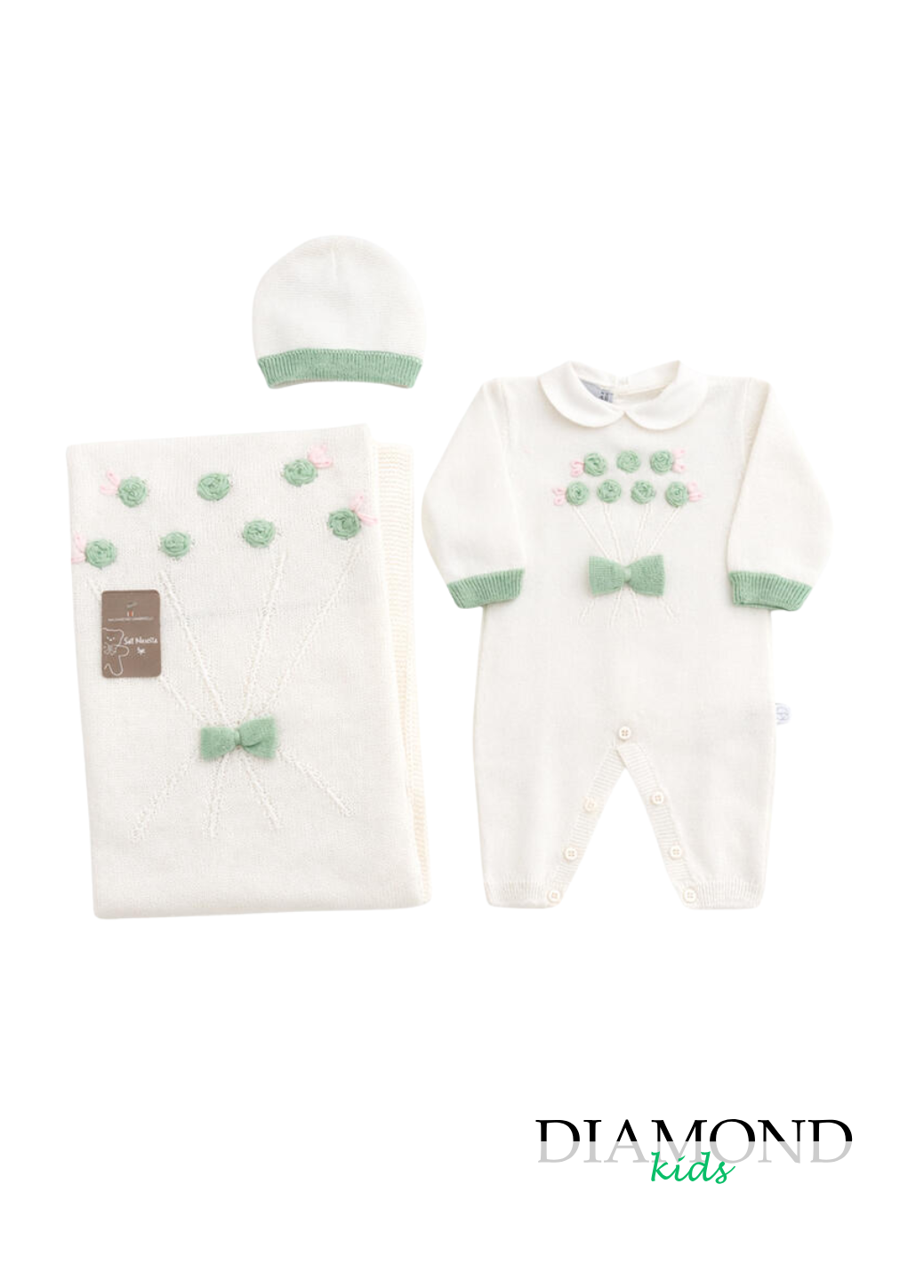 Trio Neonata Nazareno Gabrielle Rose bianco e verde