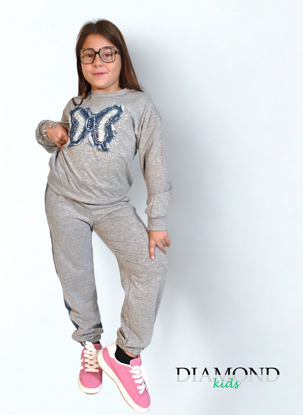 Completo Bambina tuta Farfalla denim grigio