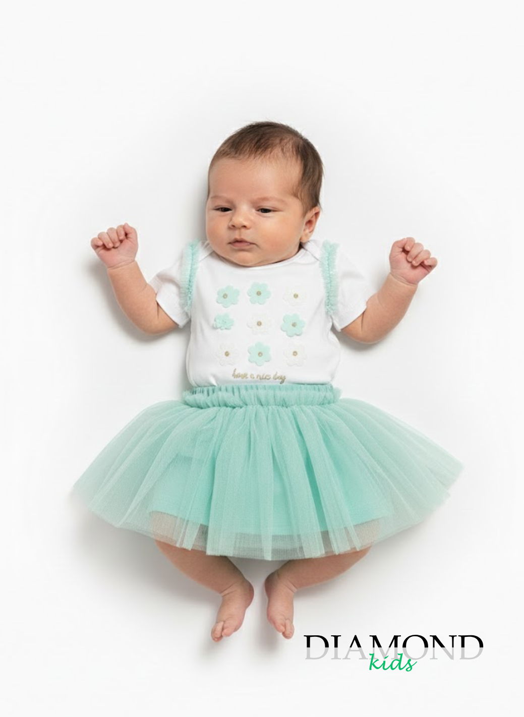 Completo Neonata Lollitop Flower bianco verde menta