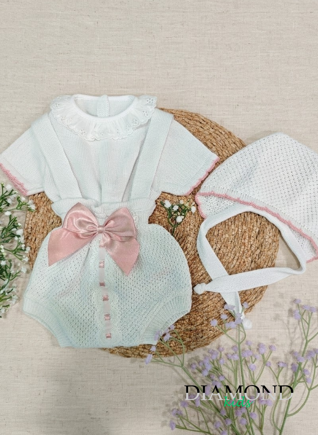 Completo Neonata Filo fiocco bianco rosa