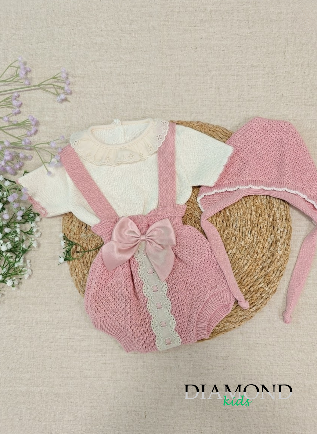 Completo Neonata Filo fiocco rosa bianco