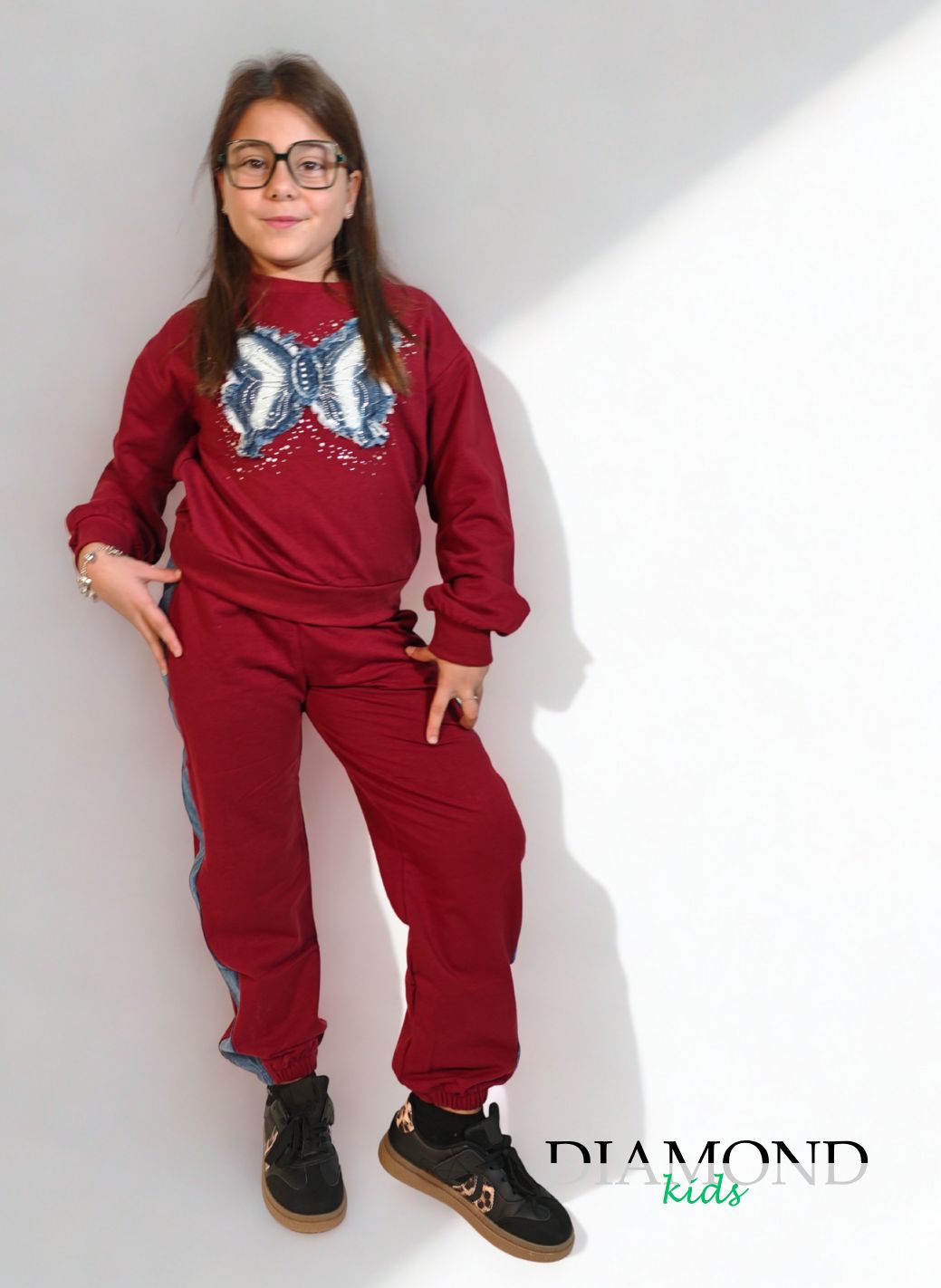 Completo Bambina tuta Farfalla denim bordeaux