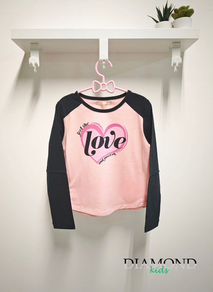 T-shirt Bambina Love rosa e nera