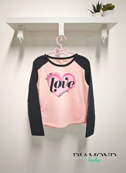 T-shirt Bambina Love rosa e nera