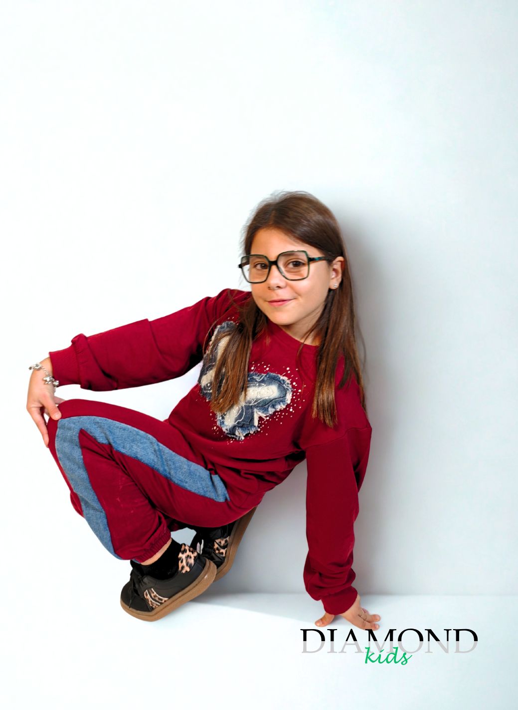 Completo Bambina tuta Farfalla denim bordeaux