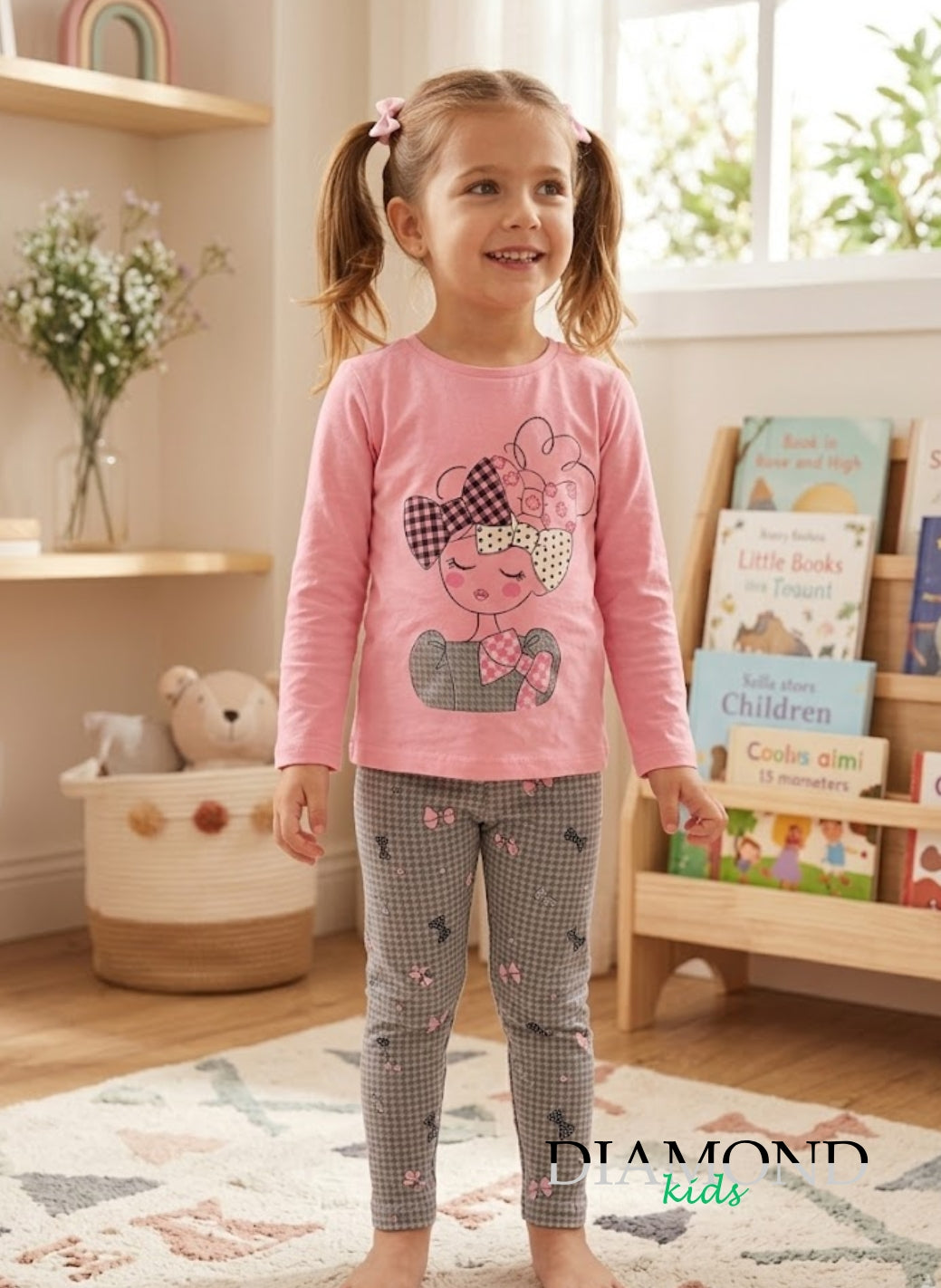 Completo Bambina Pied rosa e grigio