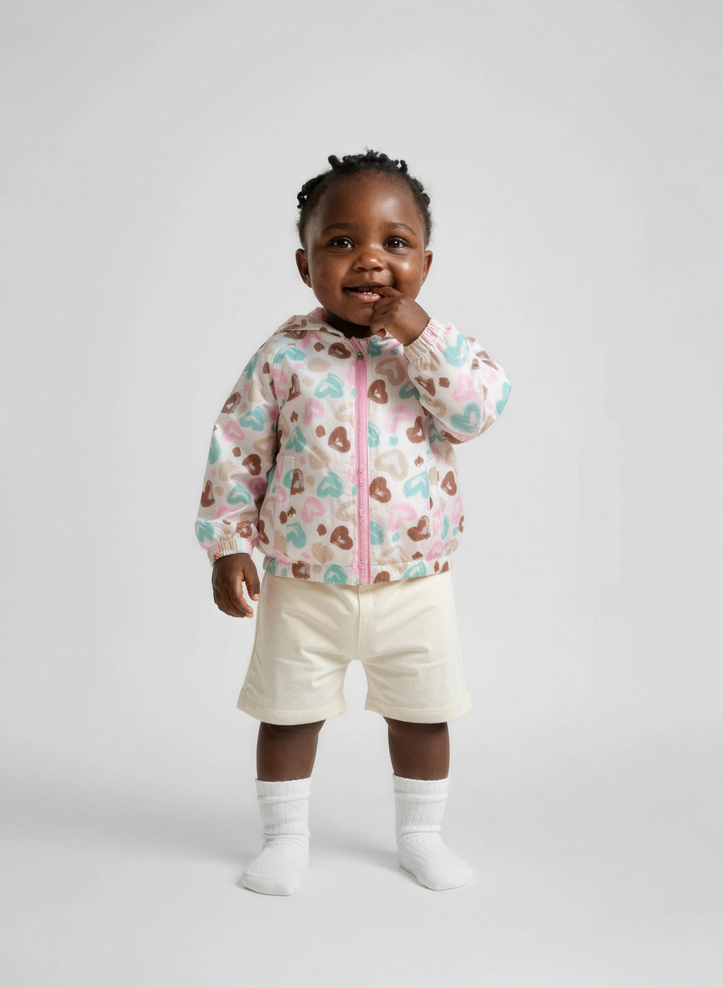 Giubbino Neonata Antivento cuori bianco e rosa