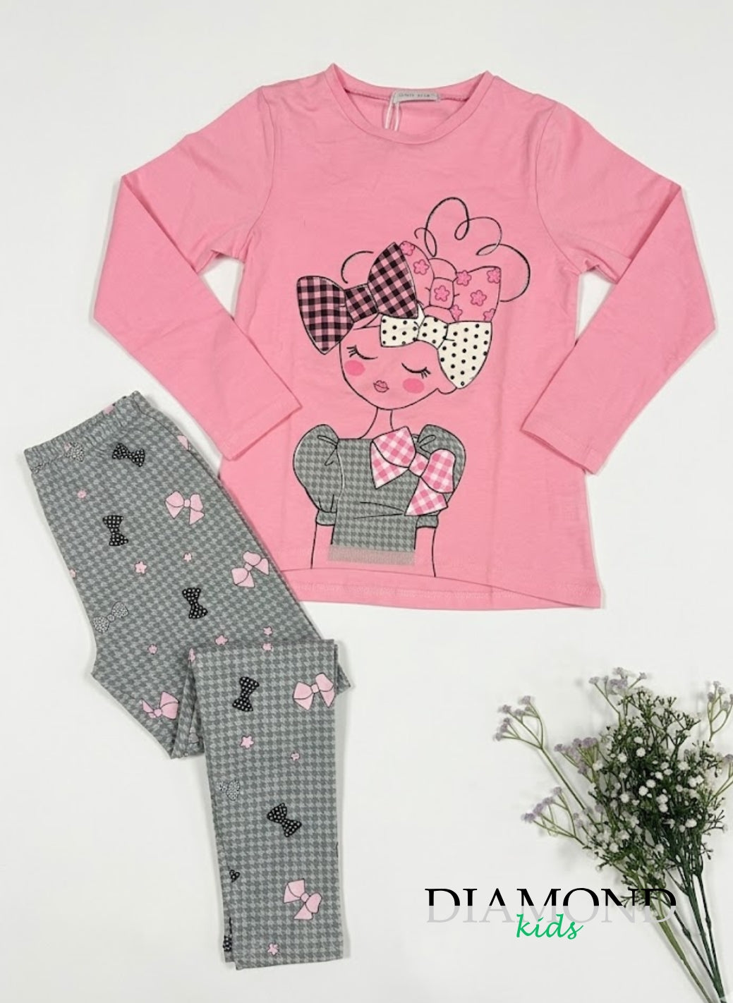 Completo Bambina Pied rosa e grigio