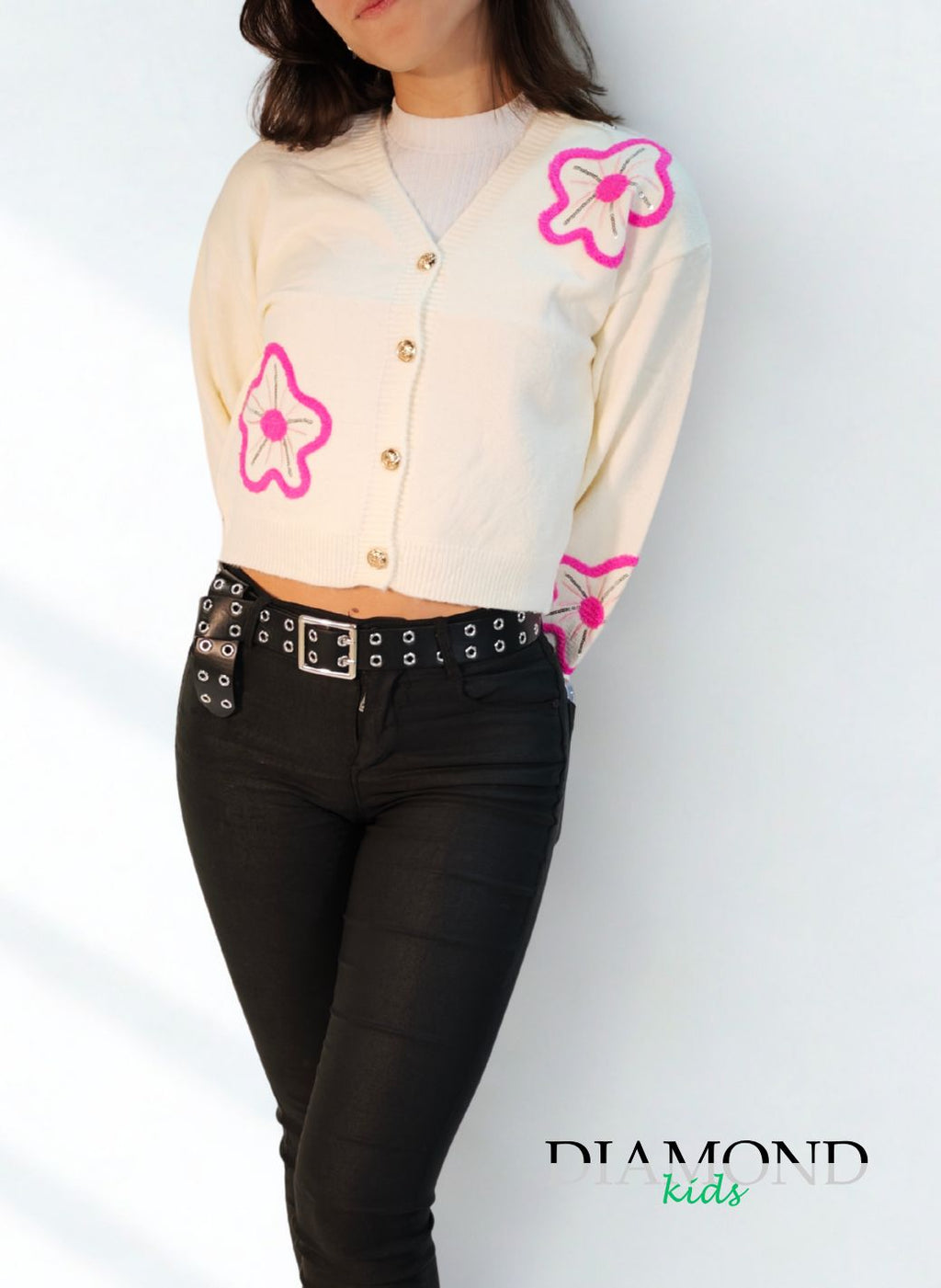 Cardigan Bambina Flower panna