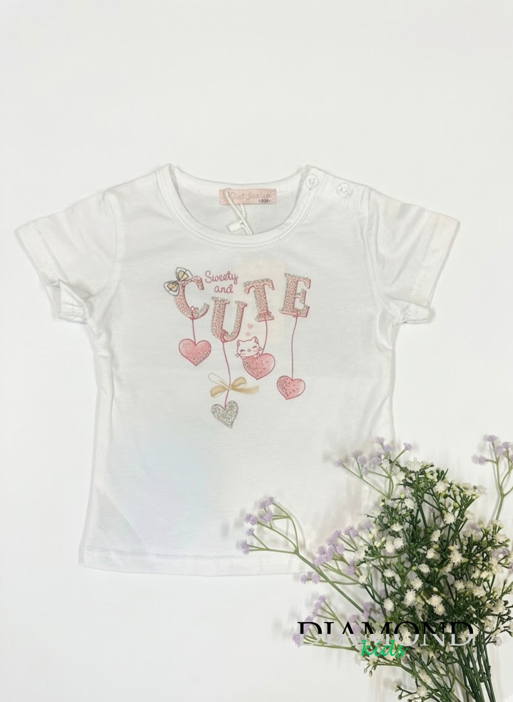 T-shirt neonata Cute strass bianca