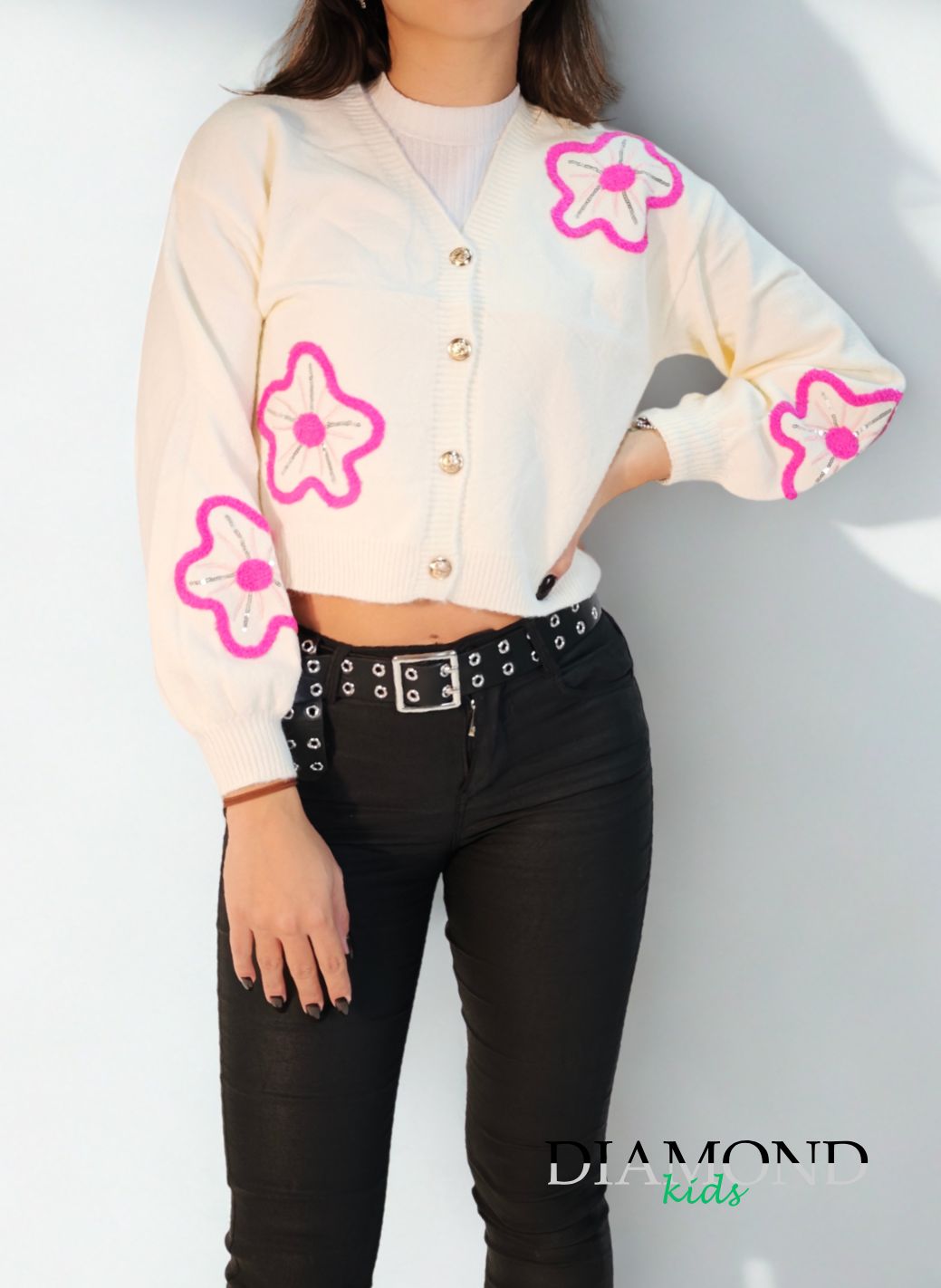 Cardigan Bambina Flower panna