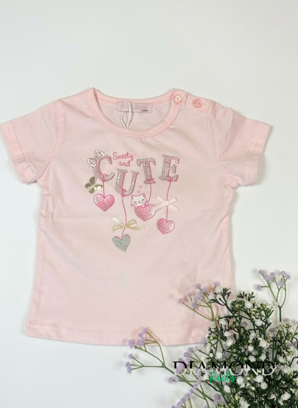 T-shirt neonata Cute strass rosa chiaro