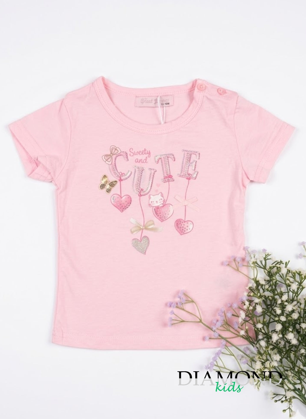 T-shirt neonata Cute strass rosa