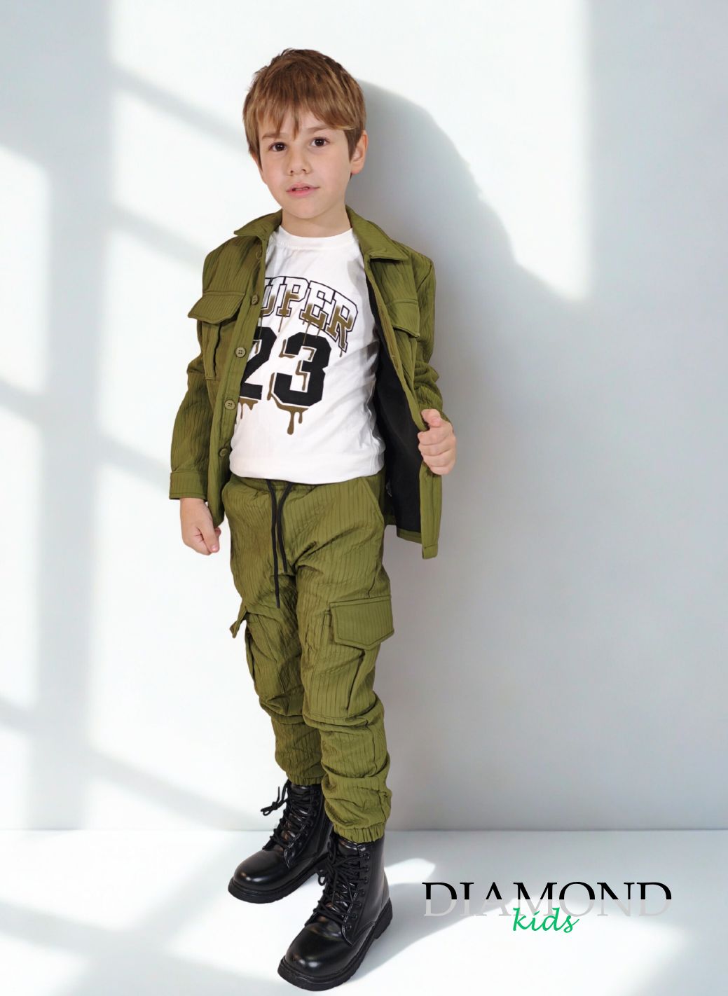 Completo Bambino Righe verde militare