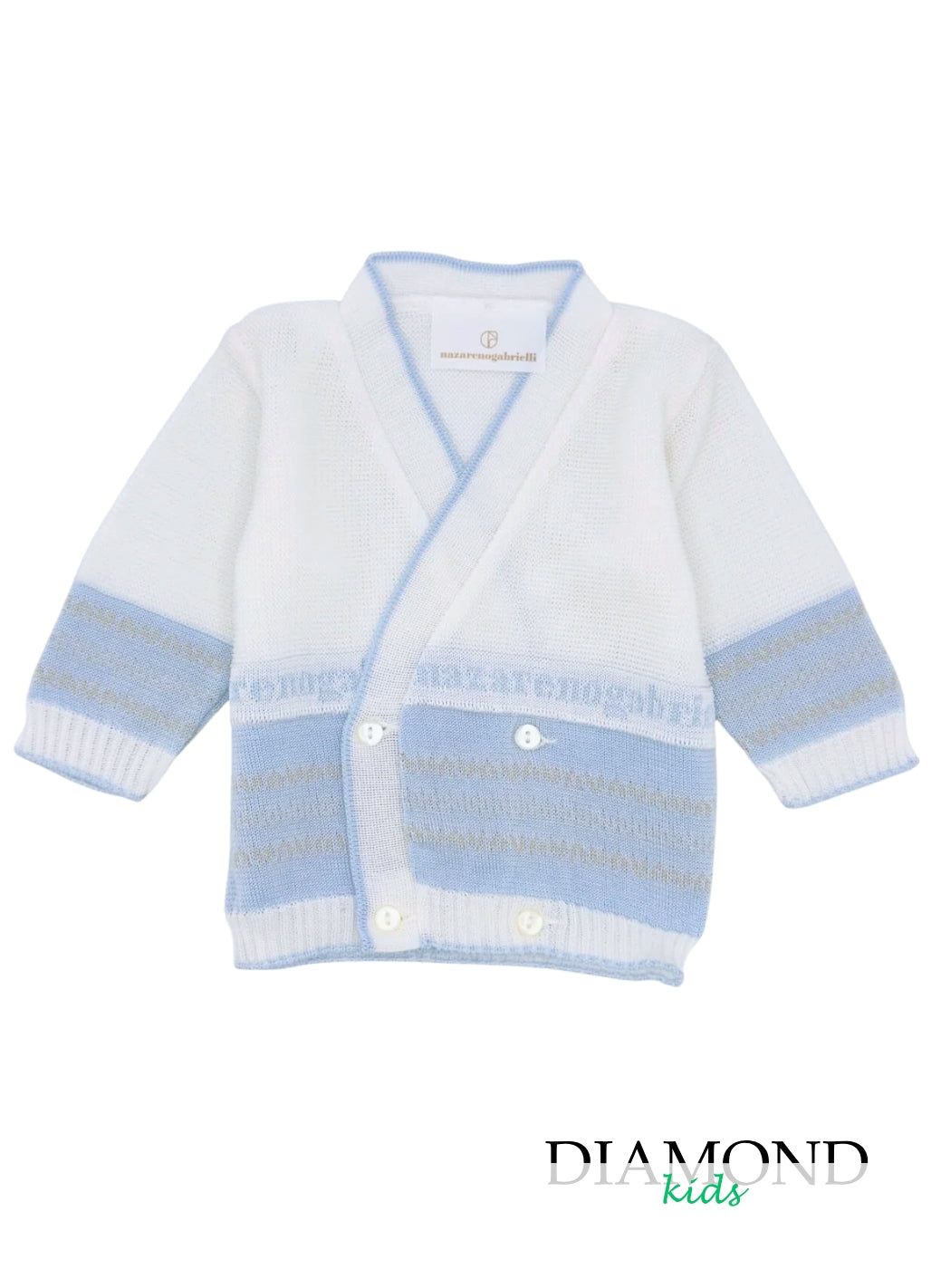 Cardigan Neonato Nazareno Gabrielli bianco e azzurro