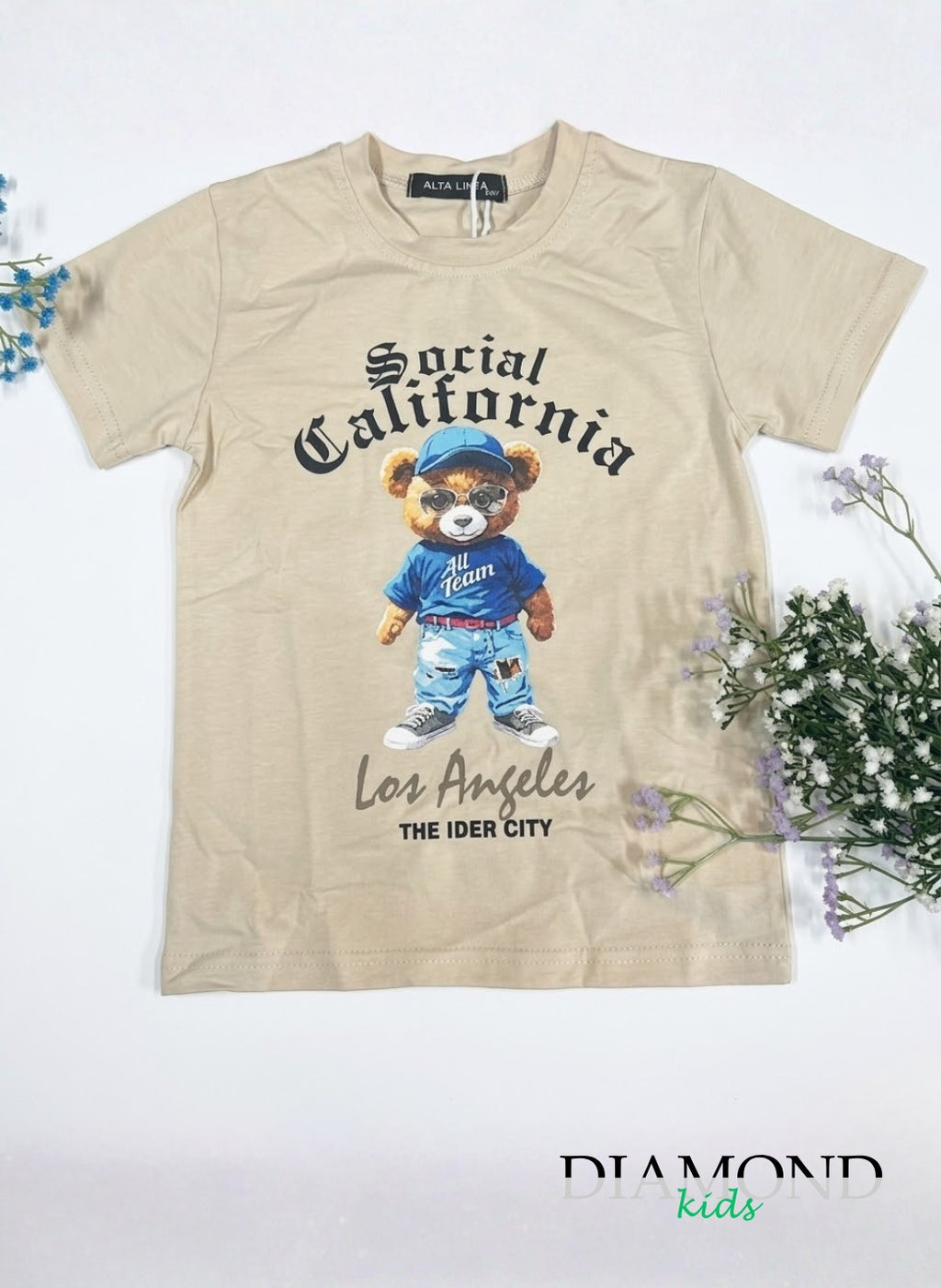 T-shirt Bambino Orso Social California beige