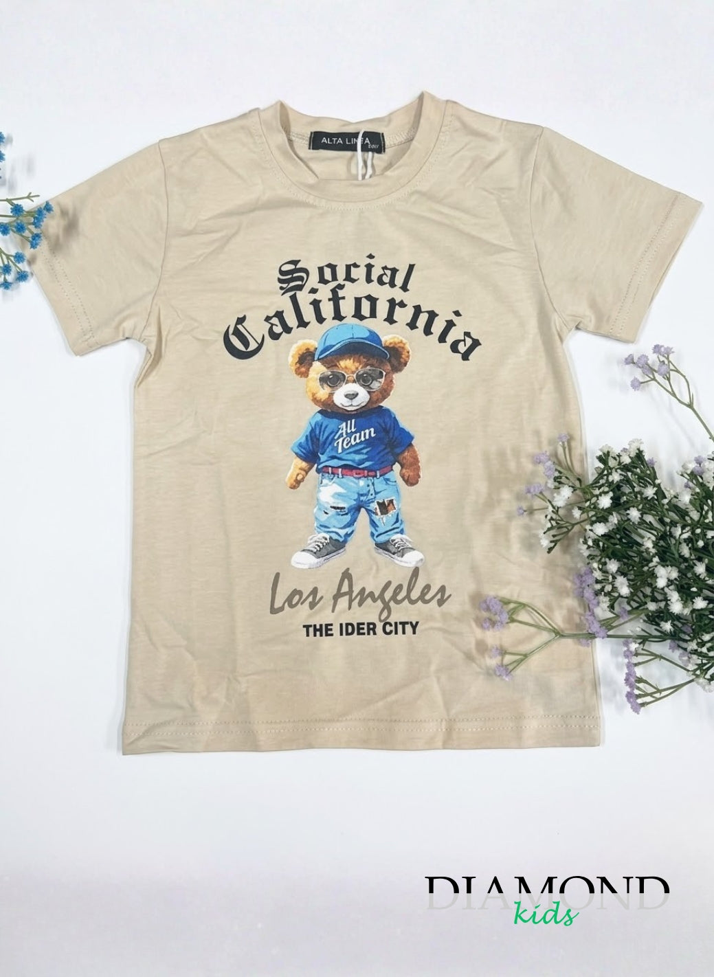 T-shirt Bambino Orso Social California beige