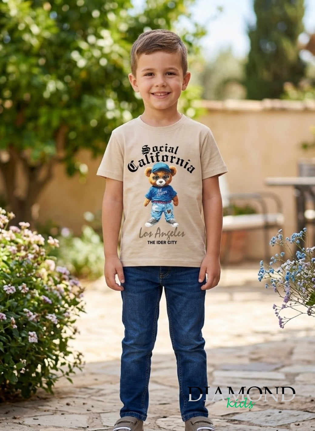 T-shirt Bambino Orso Social California beige