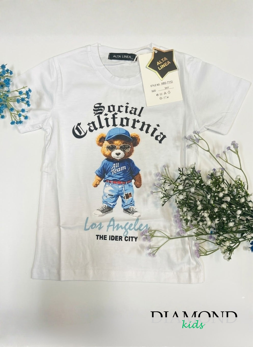 T-shirt Bambino Orso Social California bianca