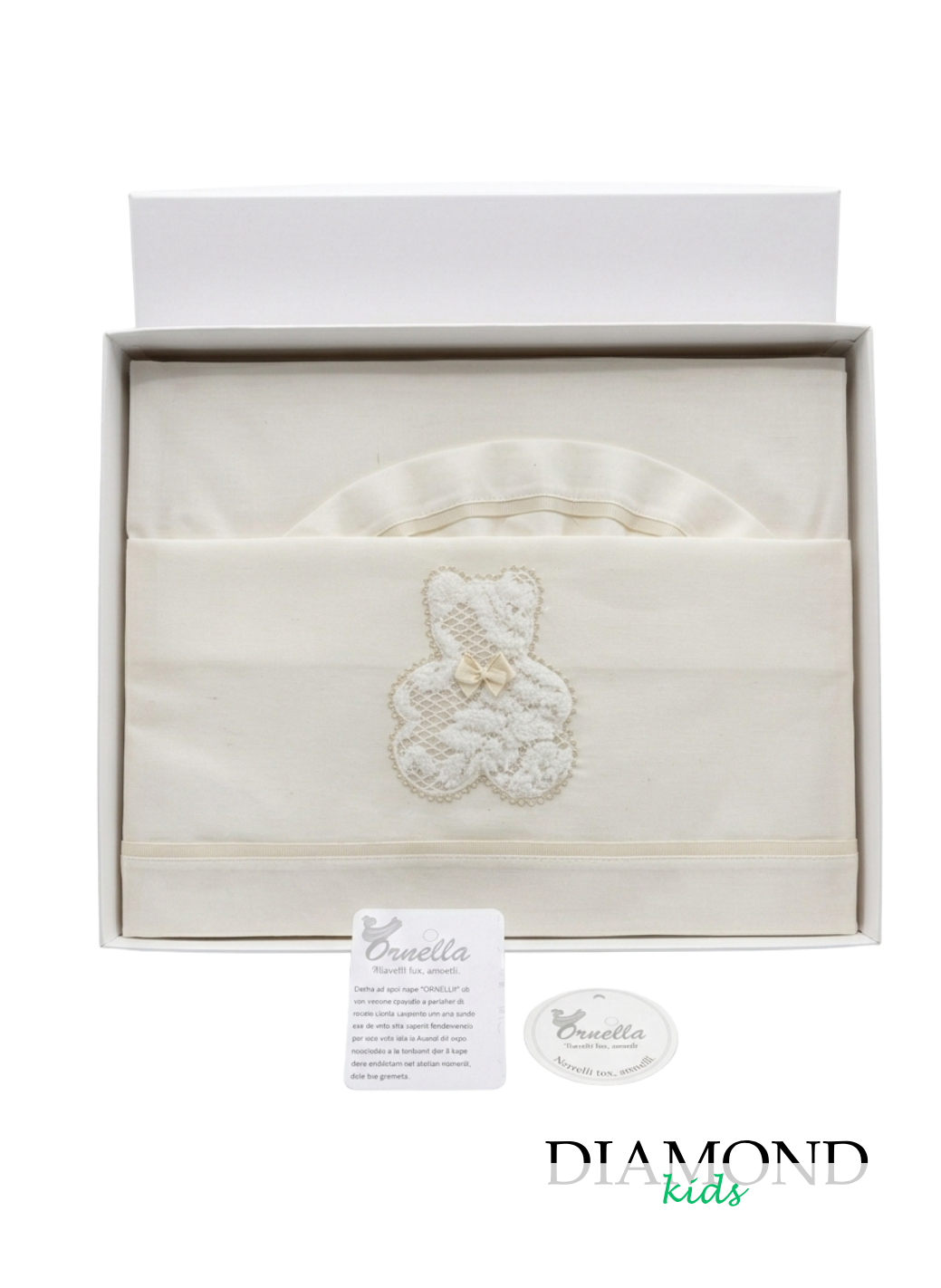 Set Lunzuola culla Ornella Orso Pizzo panna
