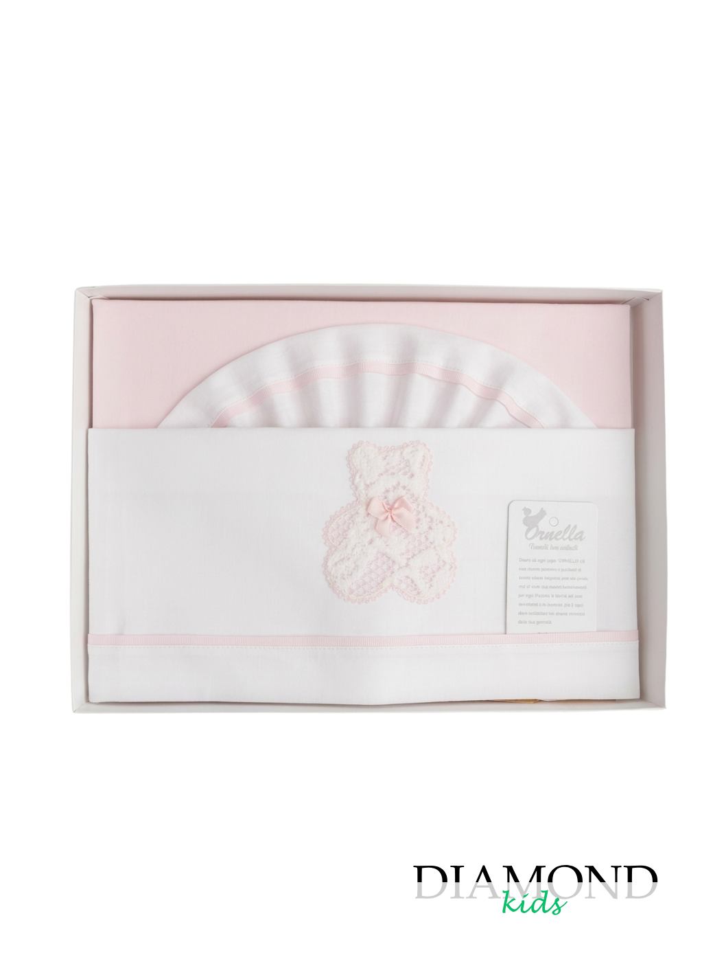 Set Lunzuola culla Ornella Orso Pizzo rosa