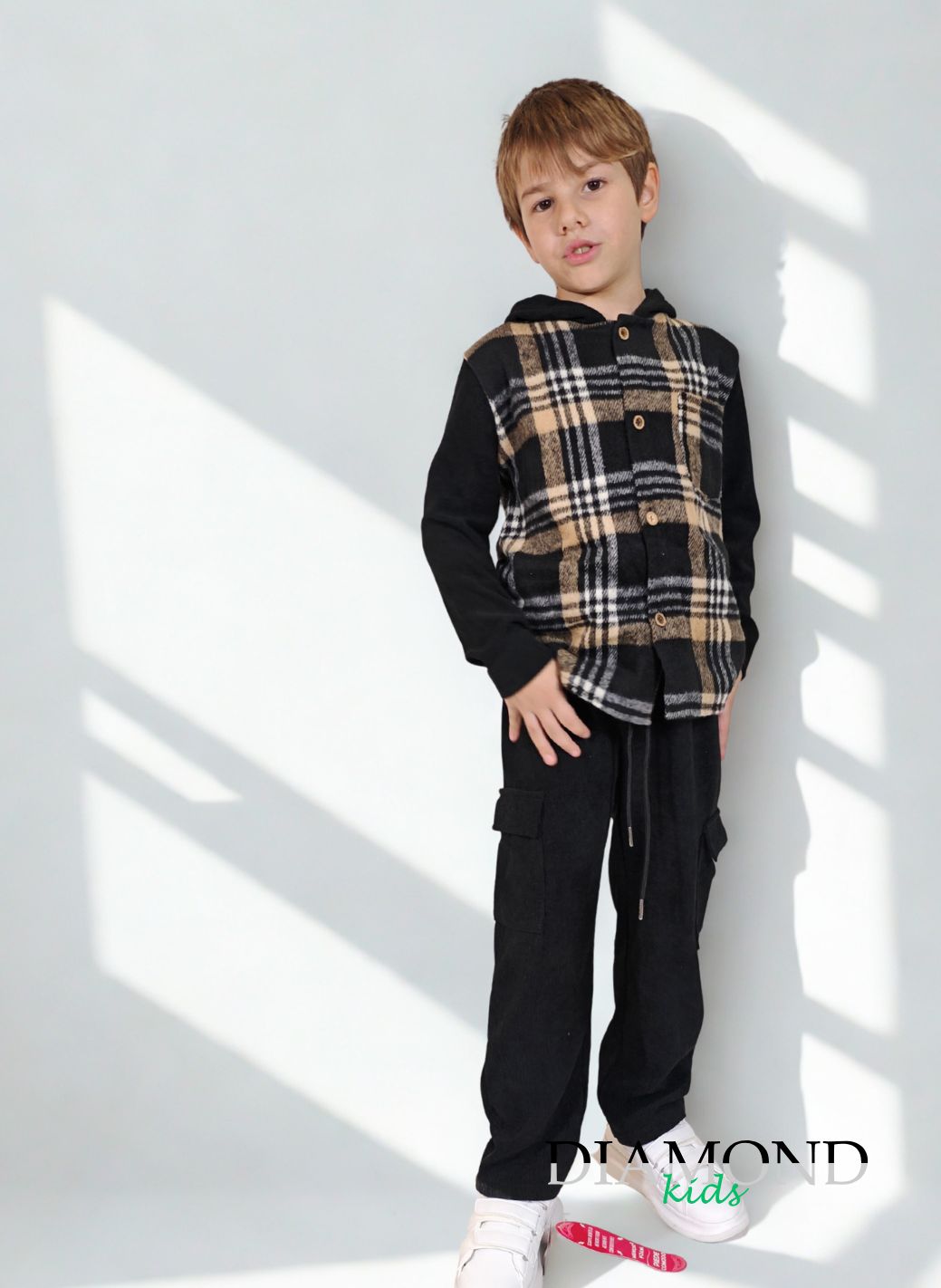 Completo Bambino Quadri ciniglia blu