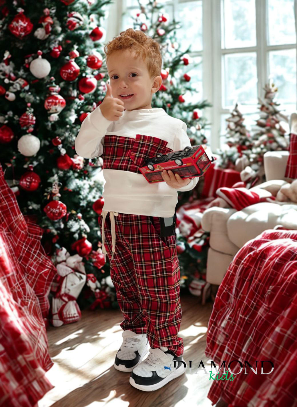 Completo Neonato Scozzese bianco rosso