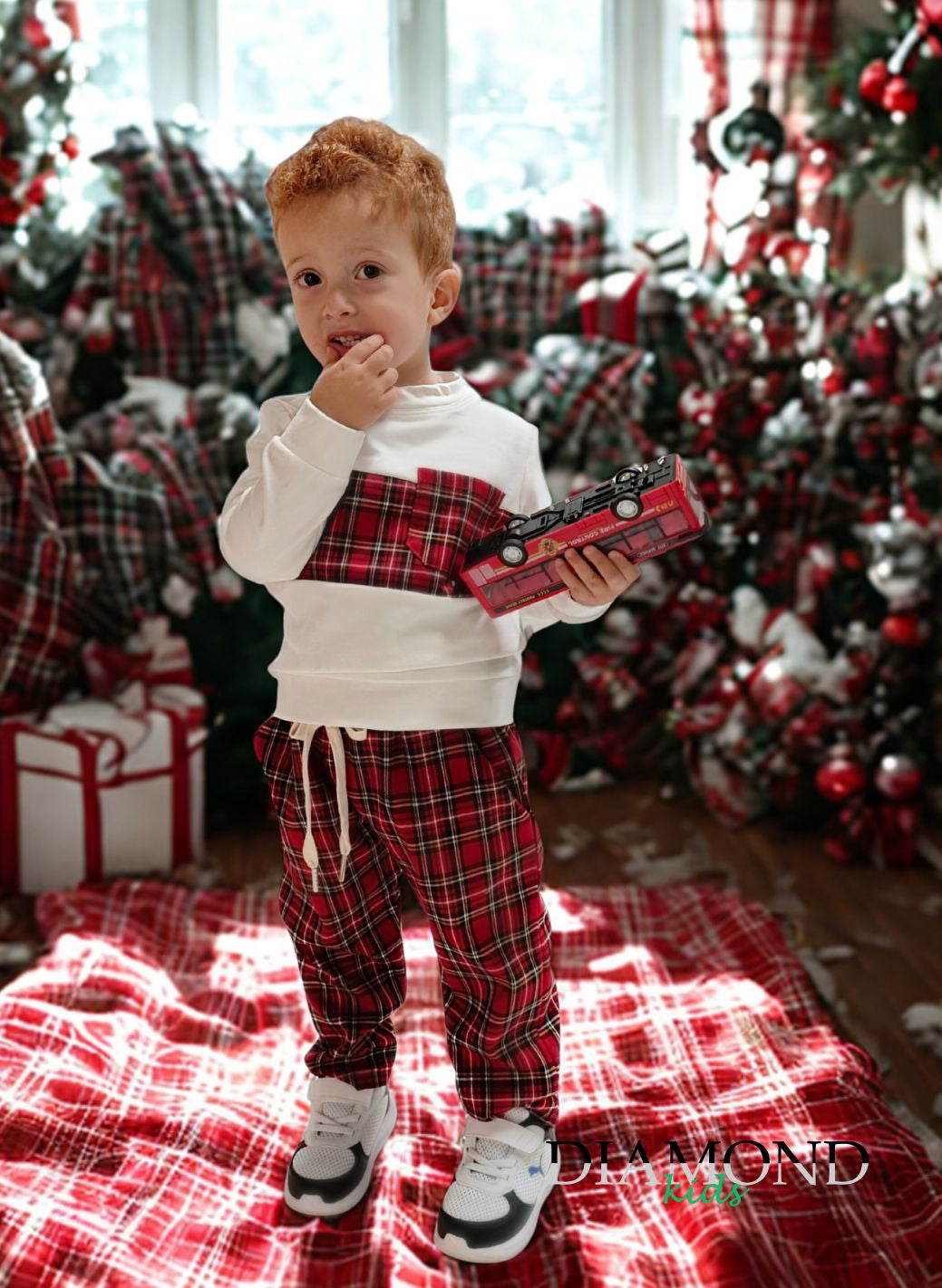 Completo Neonato Scozzese bianco rosso