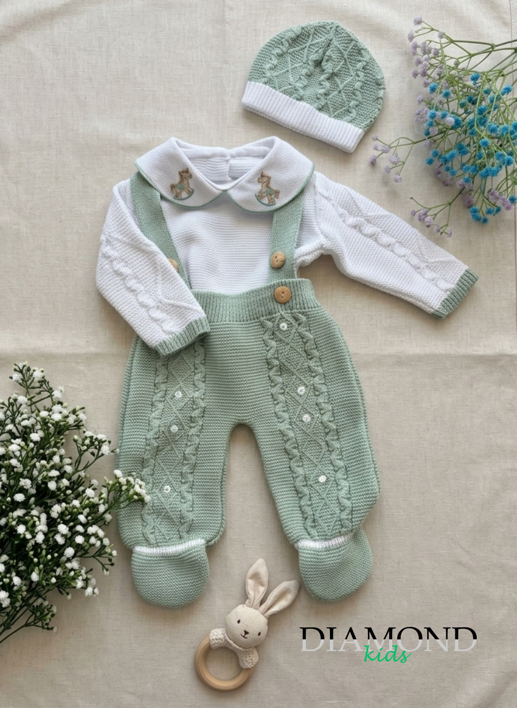 Set Neonato filo Cavalluccio lungo verde salvia