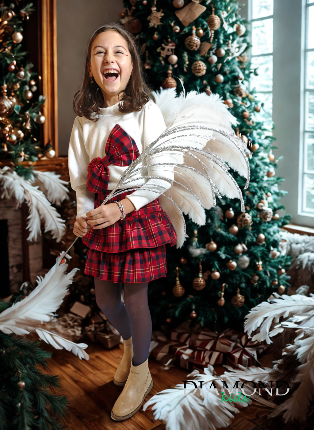 Completo Bambina Fiocco tartan rosso