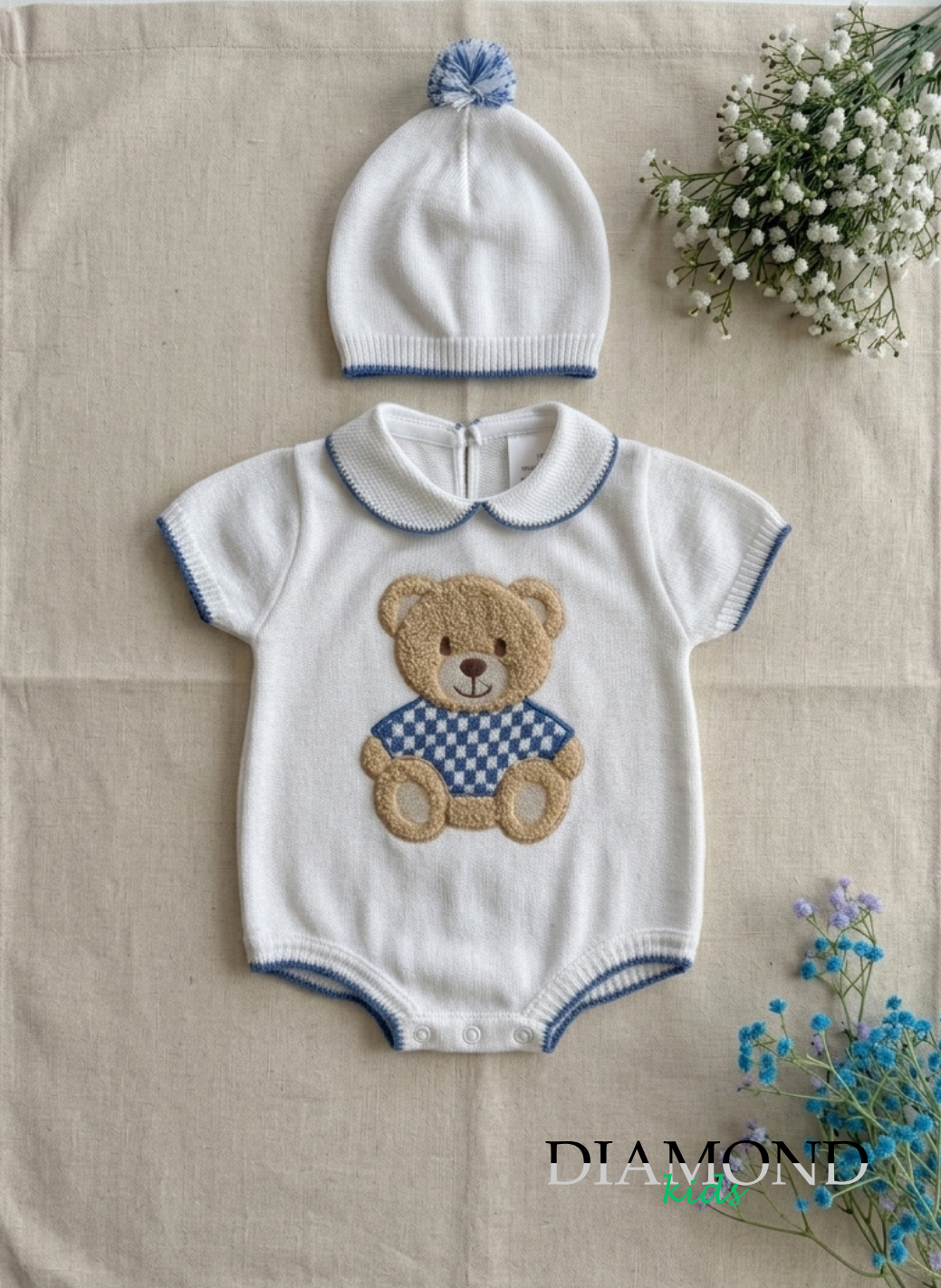 Completo Neonato Filo Orsetto bianco blu