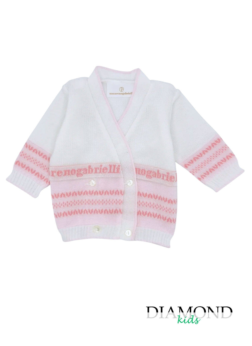 Cardigan Neonata Nazareno Gabrielli bianca e rosa