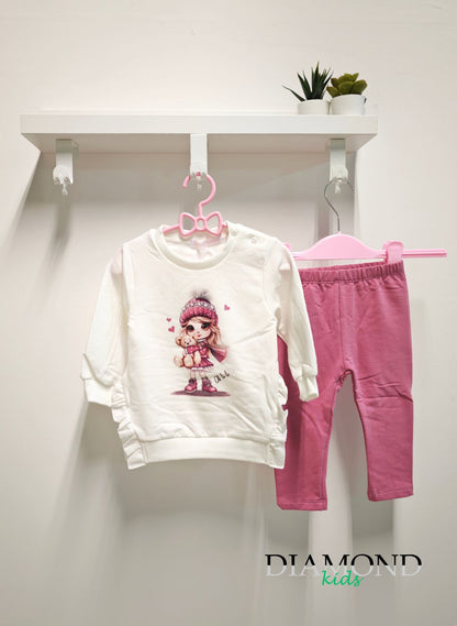 Completo Bambina Lilly bianco e fucsia