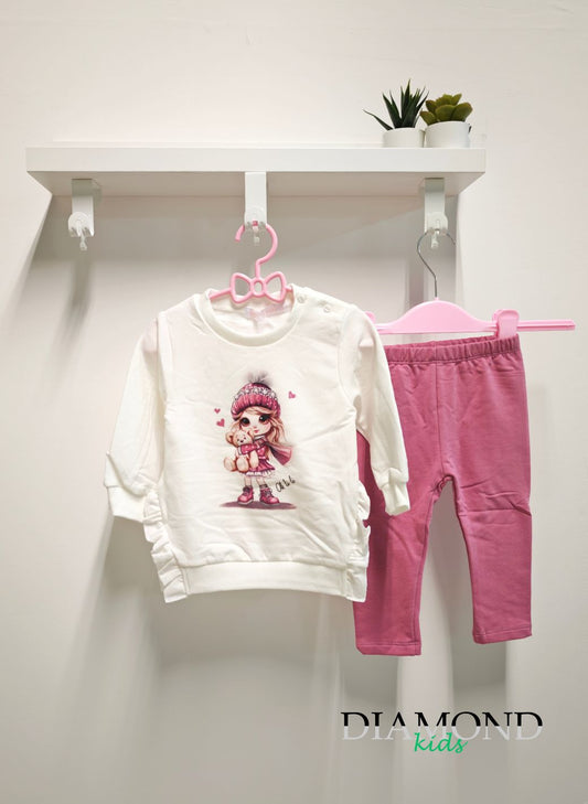 Completo Bambina Lilly bianco e fucsia