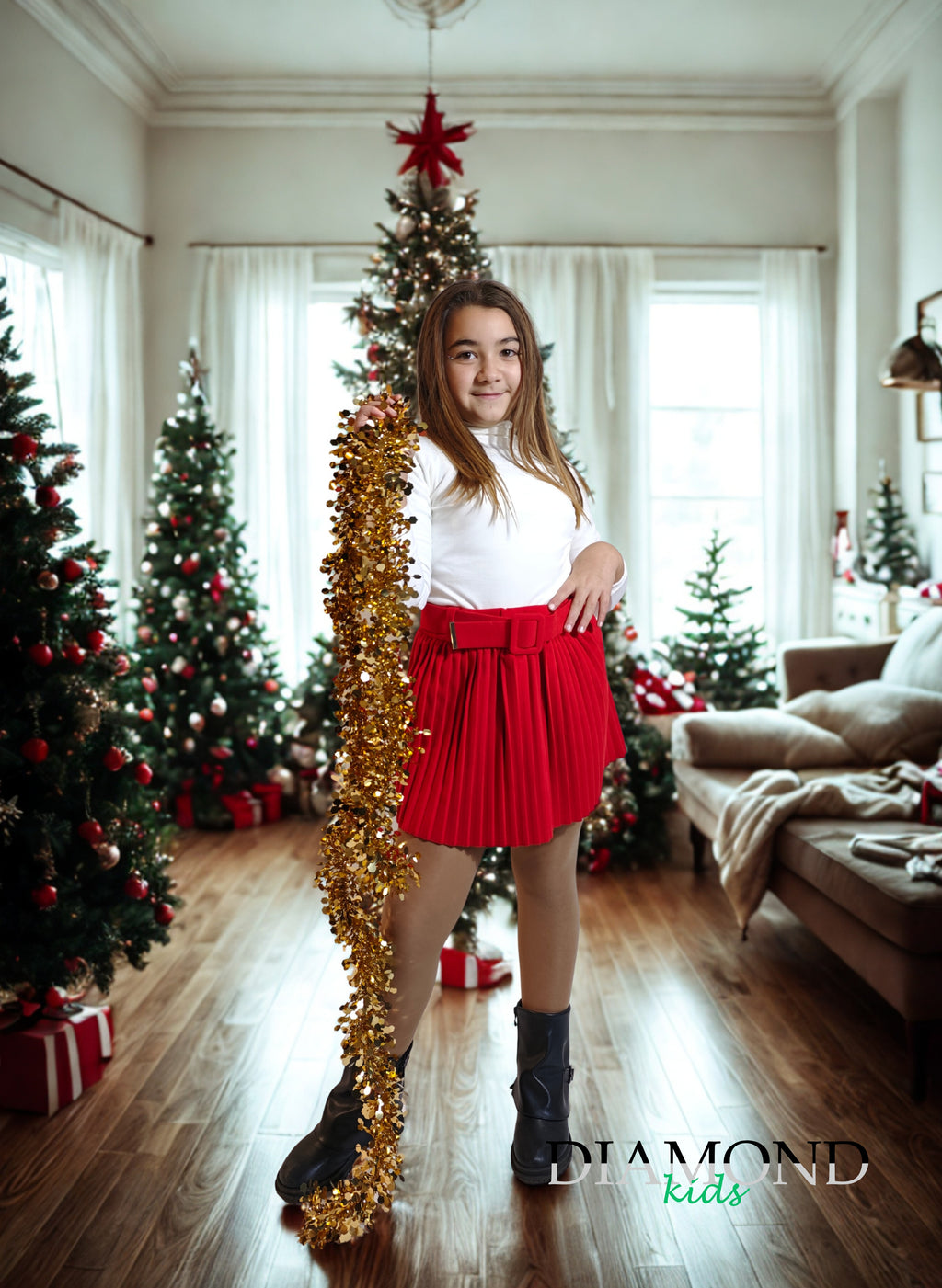 Gonna Bambina Glam rossa cintura