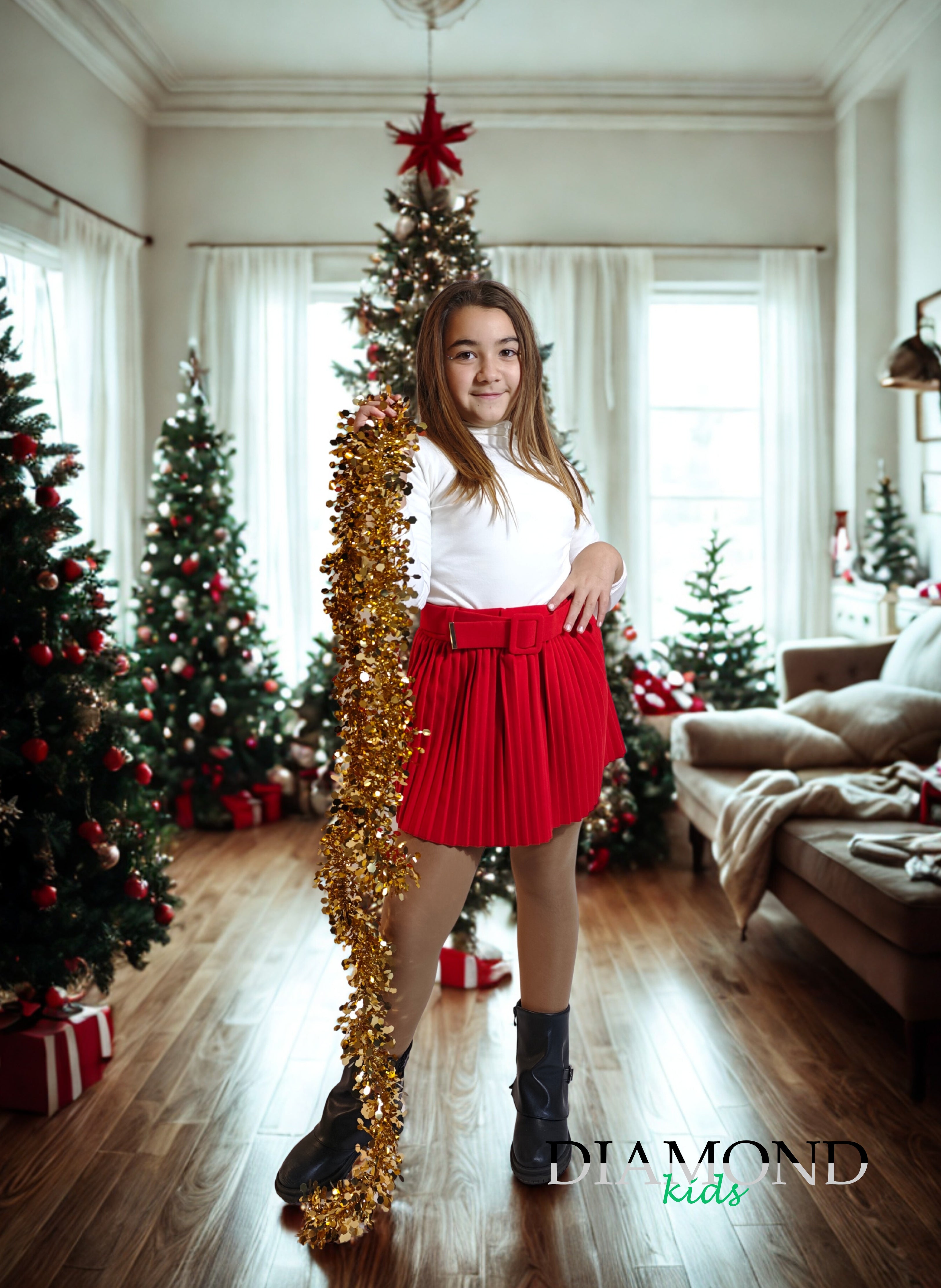 Gonna Bambina Glam rossa cintura