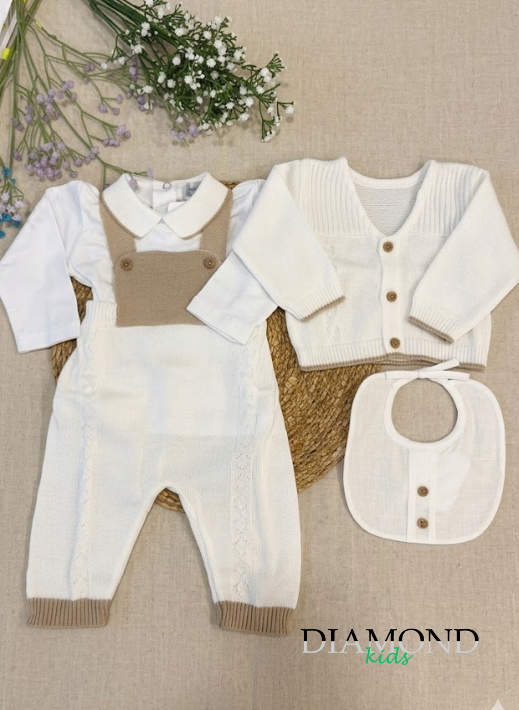 Corredino Neonato Unisex Salopette bianco beige