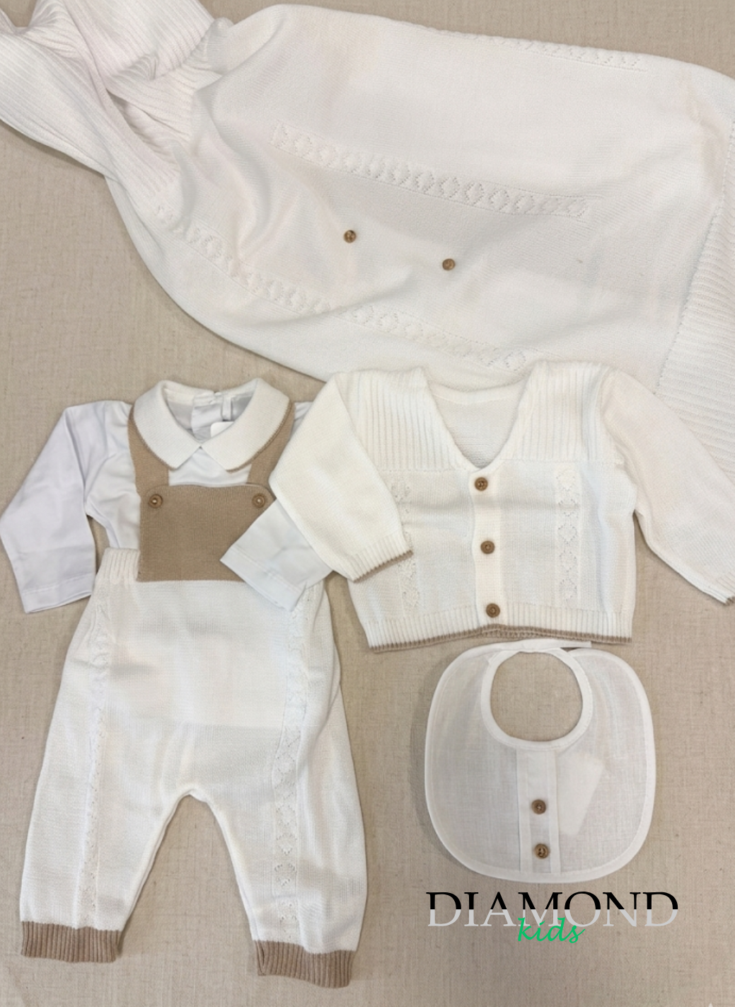 Corredino Neonato Unisex Salopette bianco beige completo