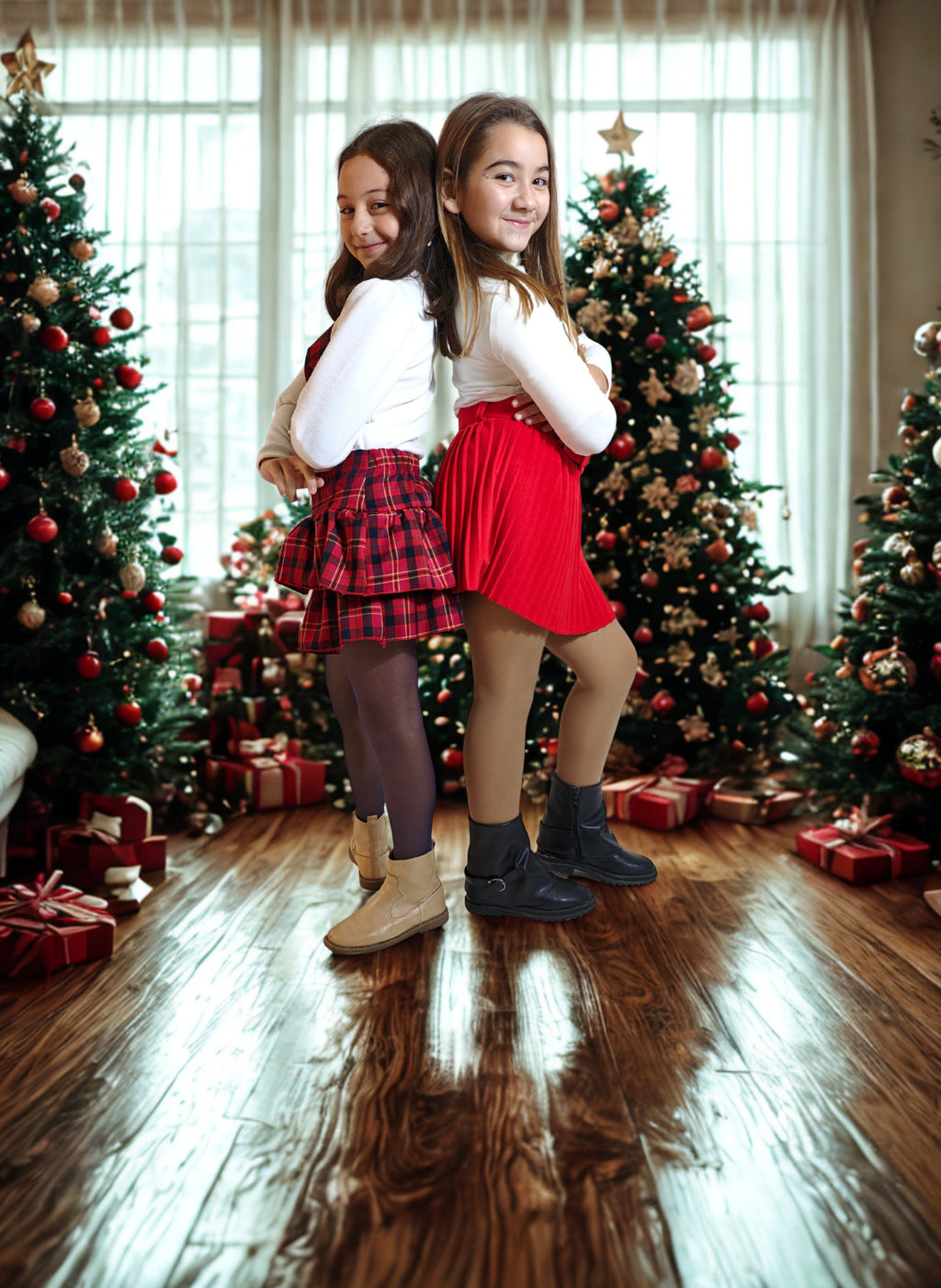 Completo Bambina Fiocco tartan rosso