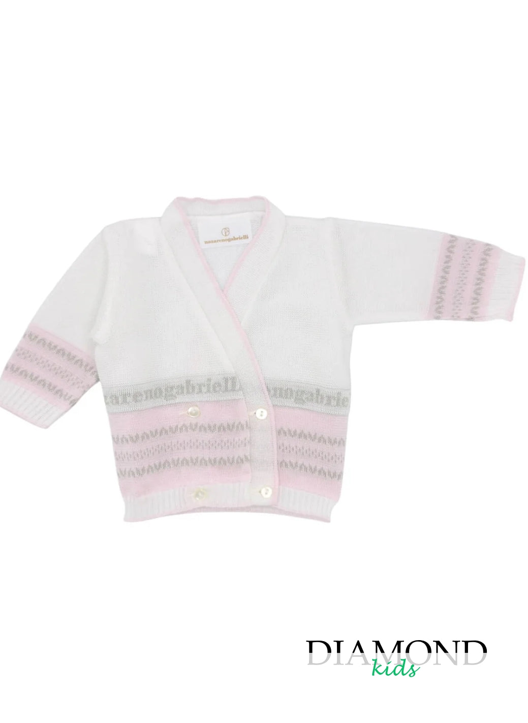 Cardigan Neonata Nazareno Gabrielli bianca e rosa chiaro