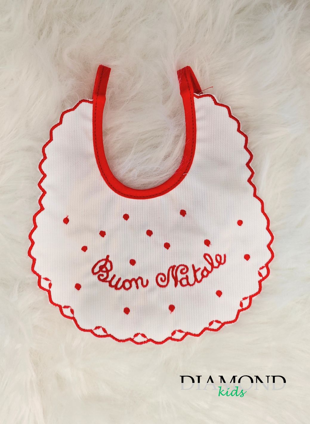 Bavetta Neonato Natale Ondulata bianca e rossa