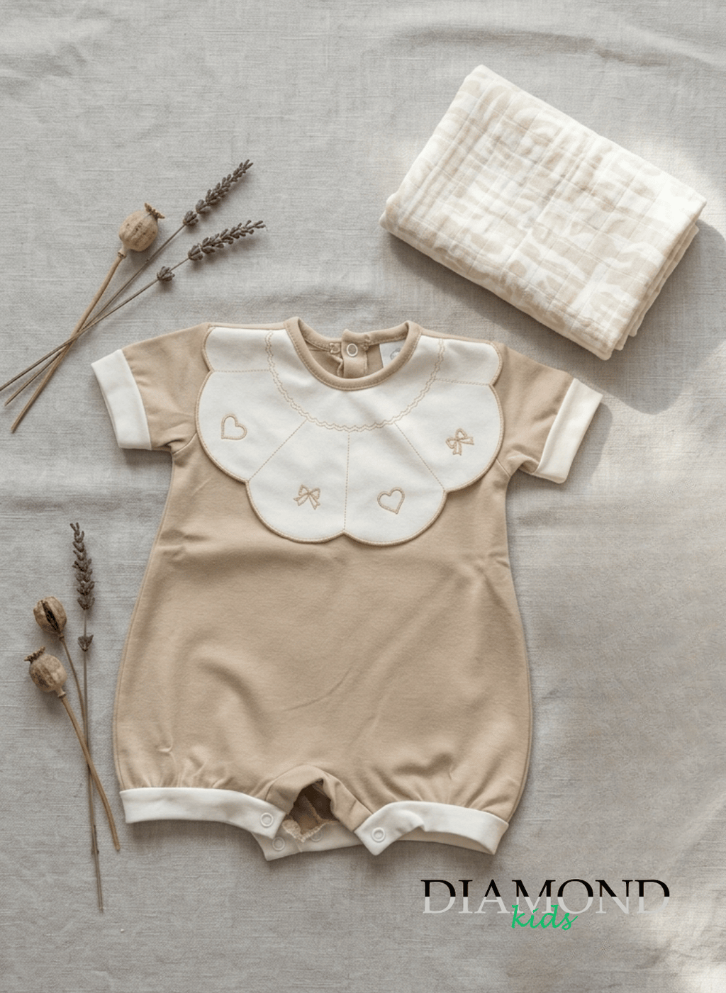 Pagliaccetto Tenerotti Neonata fiocco ondulato beige
