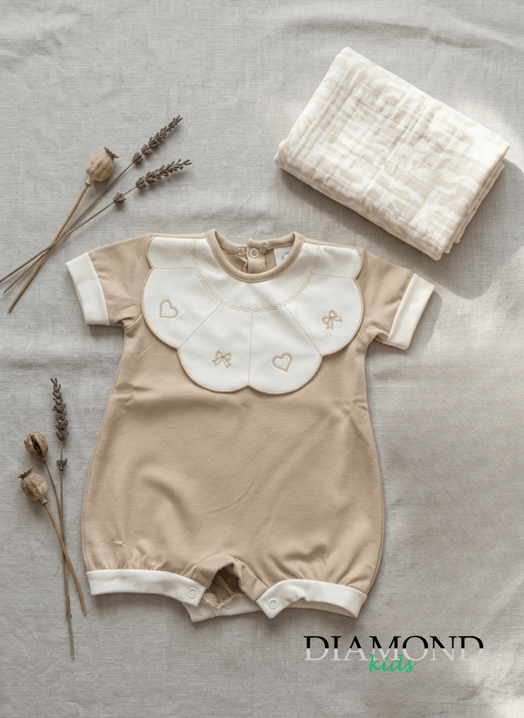 Pagliaccetto Tenerotti Neonata fiocco ondulato beige