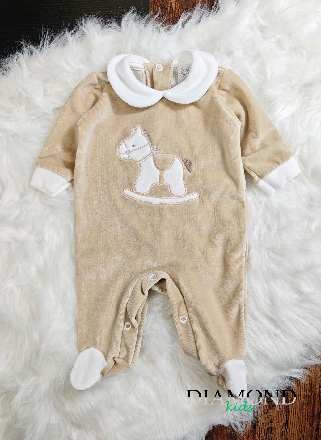 Tutina Neonata Cavallo a dondolo ciniglia beige